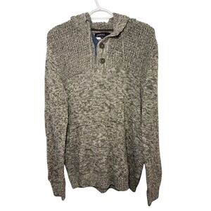 COMMERCE Mens Textured Knit Hoodie Henley‎ Sweater Large Preppy Grunge Classic